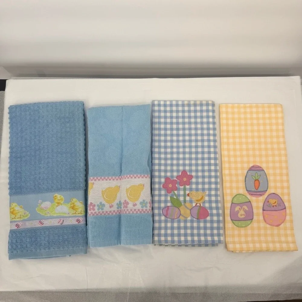 Sonoma Home Goods Kitchen Towels Easter Chick Egg Gingham 4pc Set Spring Decor